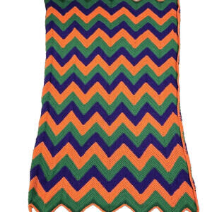 Handmade Afghan Chevron Ripple Grandmacore Boho Crochet Blanket, 69" X 45"‎